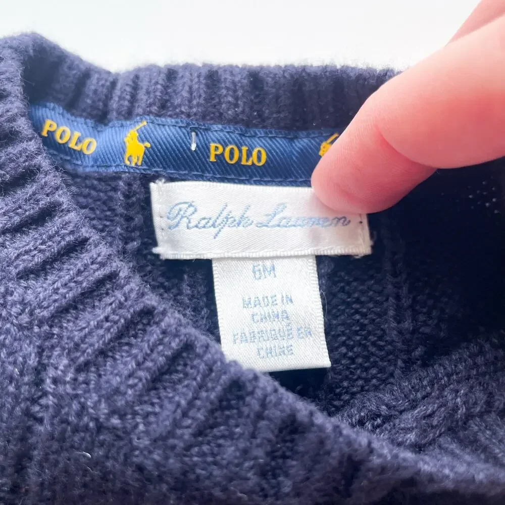Baby Boy's Polo Ralph Lauren Navy Blue Cable Knit Sweater Size 6 Months